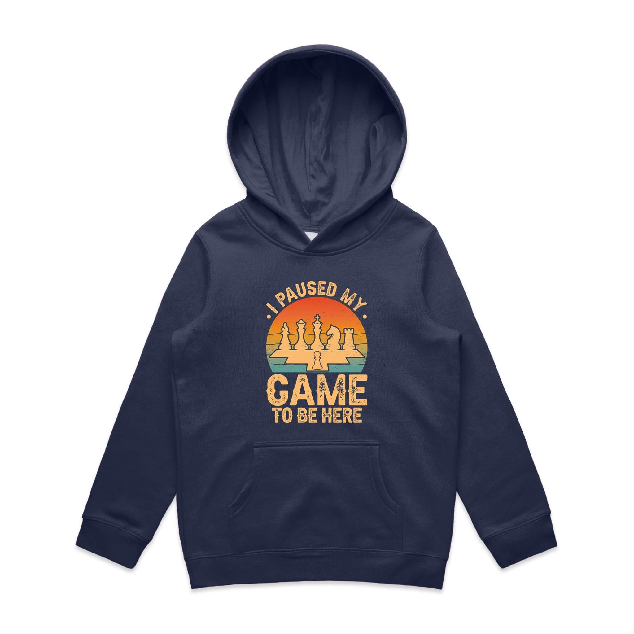 Chess, I Paused My Game To Be Here - Kids Hoodie Midnight Blue Kids Hoodie Chess Games Printed In Australia