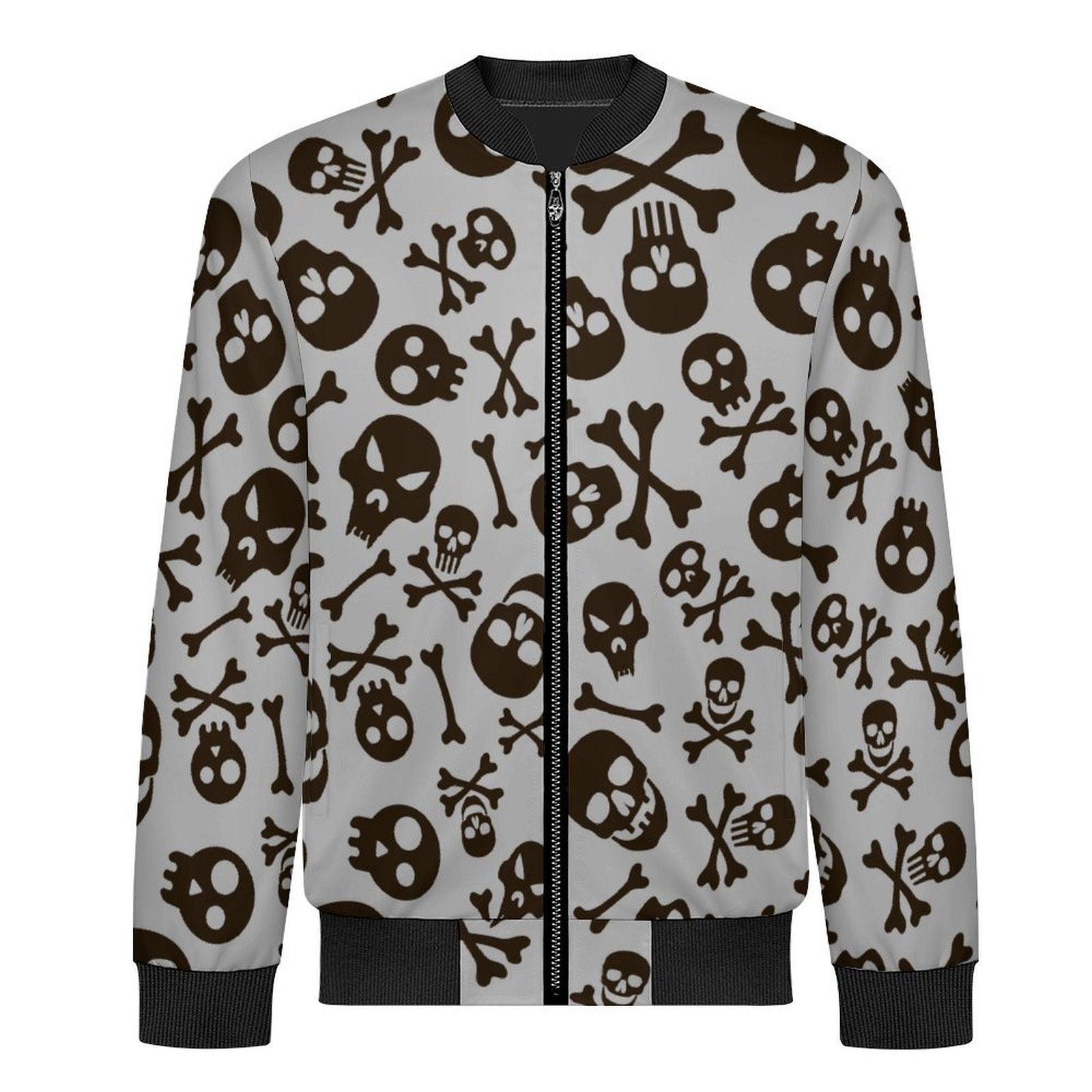 Skull And Crossbones Men's Casual Zip‑Up Bomber Jacket