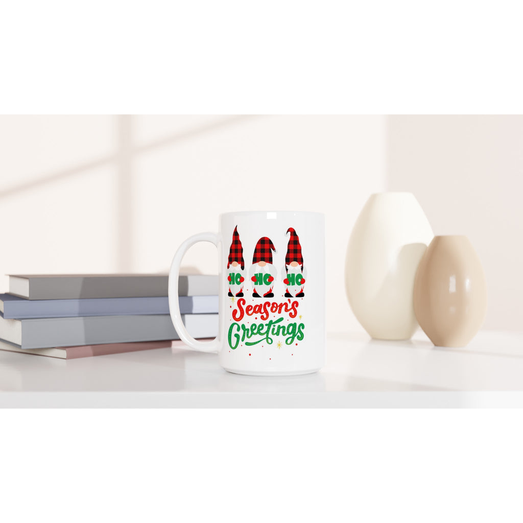 Christmas Gnome, Season's Greetings - White 15oz Ceramic Mug Christmas 15oz Mug Christmas Globally Fulfilled
