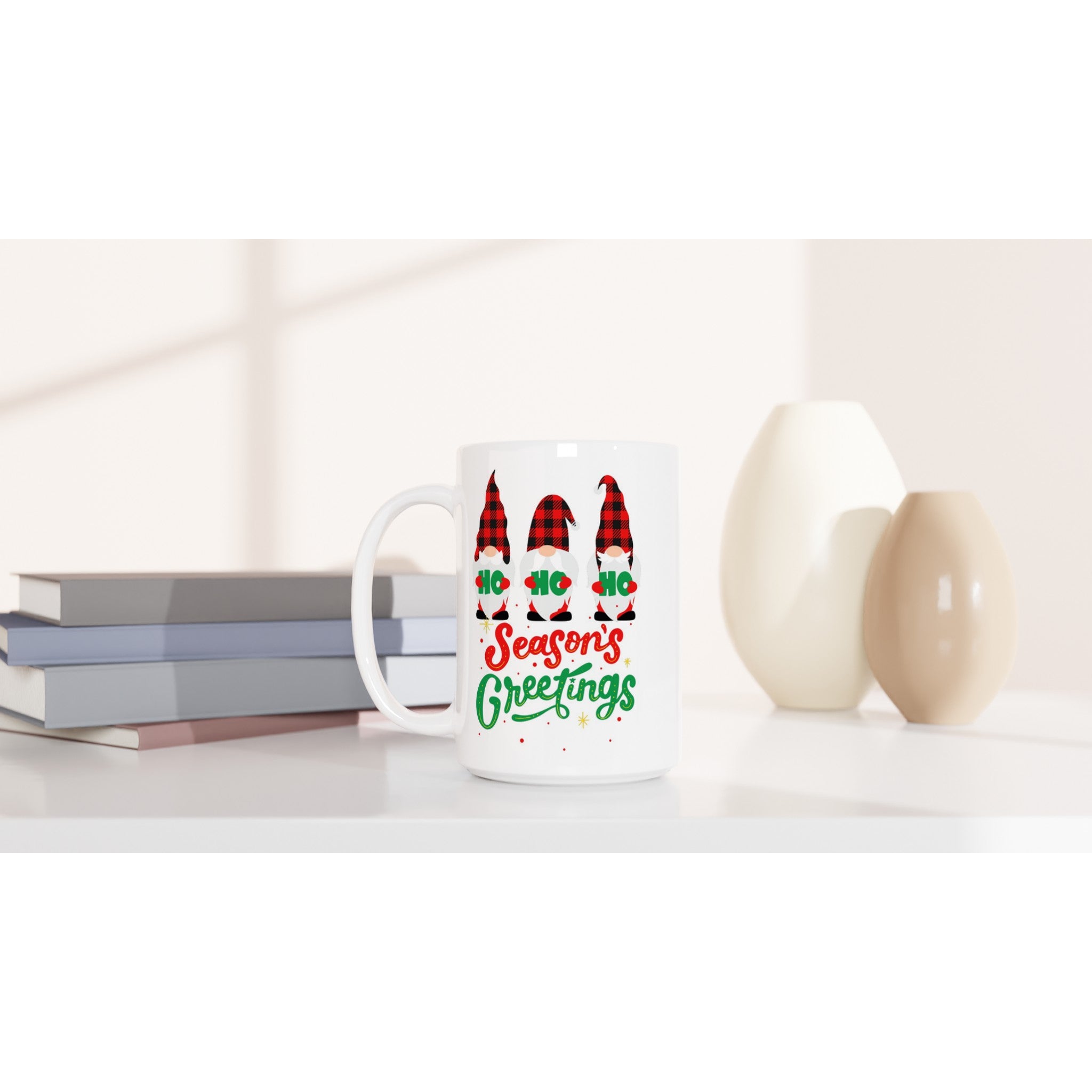 Christmas Gnome, Season's Greetings - White 15oz Ceramic Mug Christmas 15oz Mug Christmas Globally Fulfilled