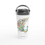 Personalised - Flower Peacock - White 15oz Stainless Steel Travel Mug Default Title Personalised Travel Mug animal coffee Globally Fulfilled