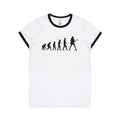 Evolution Of A Guitar Player Women's AS Colour Ringer Tee White Black Womens Ringer T-shirt Music Printed In Australia