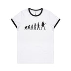 Evolution Of A Guitar Player - Women's Ringer Tee White Black Womens Ringer T-shirt Music Printed In Australia