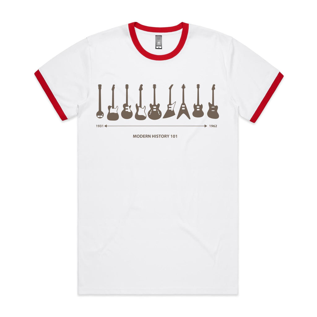 Guitar Timeline - Staple Ringer Tee White Red Ringer T-Shirt Music Printed In Australia