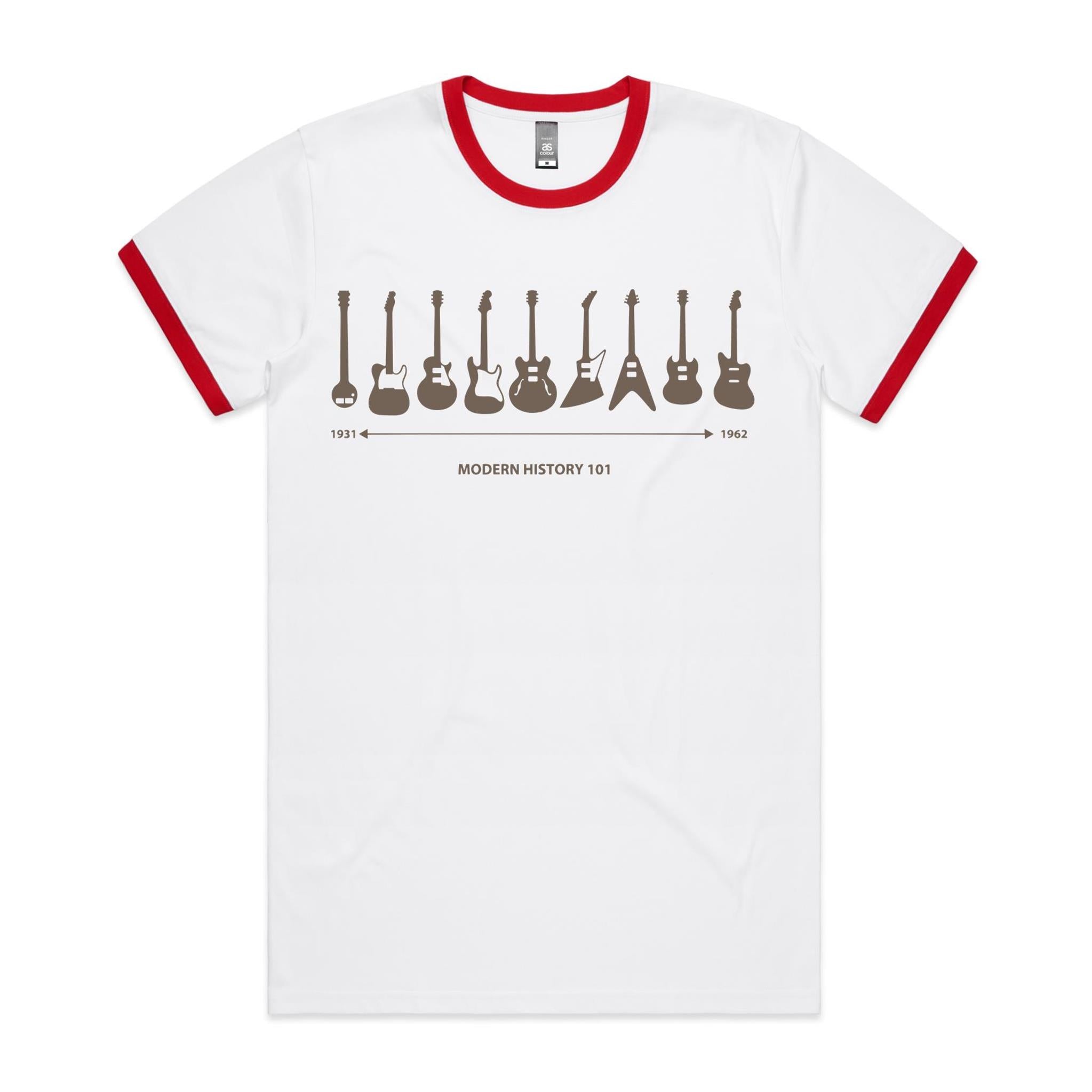 Guitar Timeline - Staple Ringer Tee White Red Ringer T-Shirt Music Printed In Australia