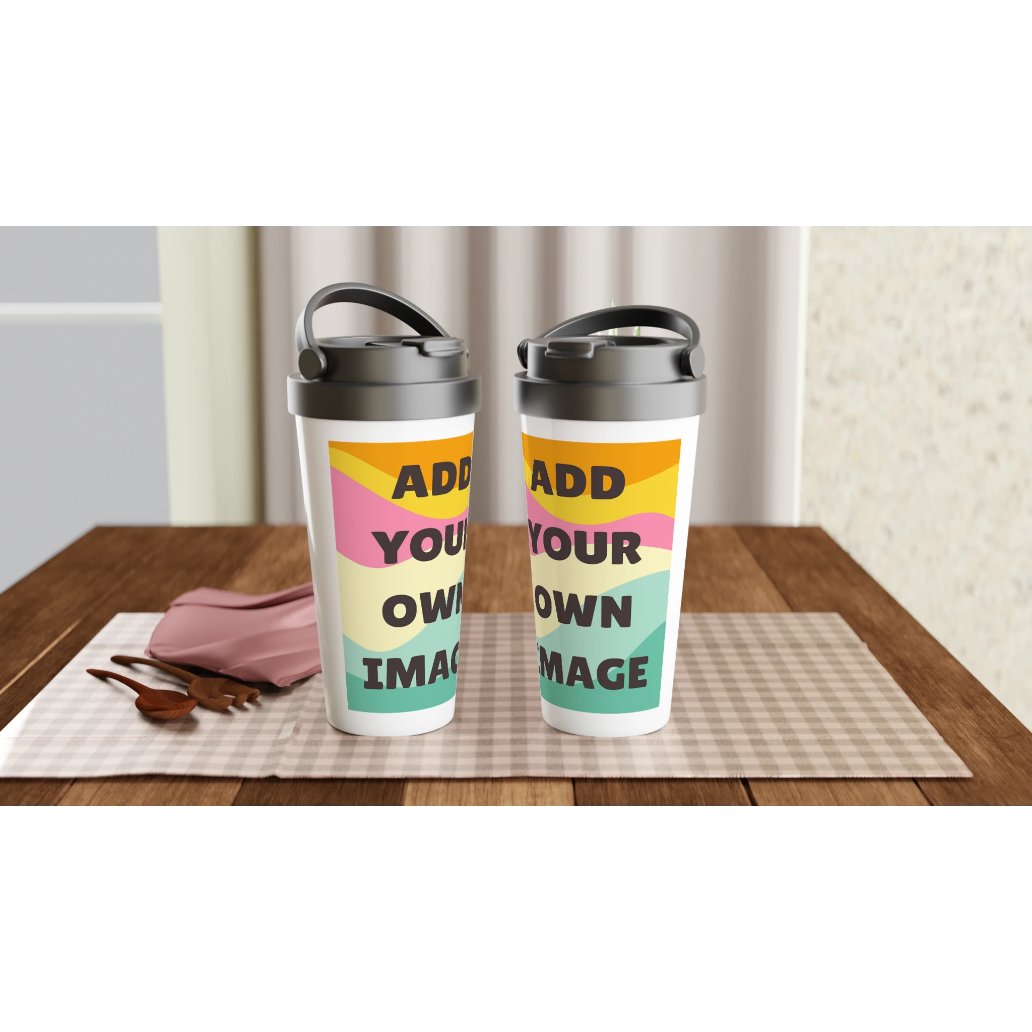 Personalised - Add Your Own Image - White 15oz Stainless Steel Travel Mug Personalised Travel Mug Customise Globally Fulfilled Personalise