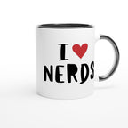 I Love Nerds, Red Heart - White 11oz Ceramic Mug with Colour Inside Colour 11oz Mug Globally Fulfilled Love