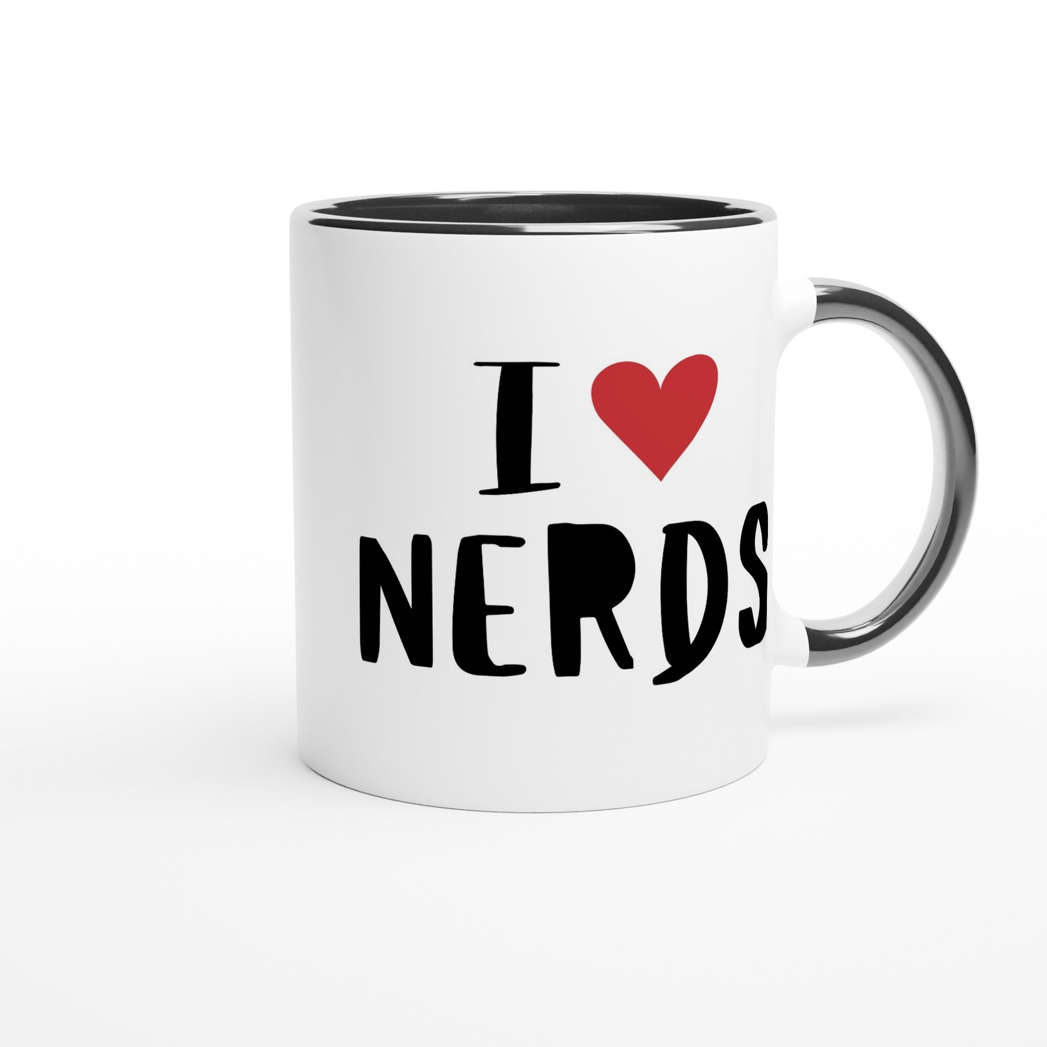 I Love Nerds, Red Heart - White 11oz Ceramic Mug with Colour Inside Colour 11oz Mug Globally Fulfilled Love