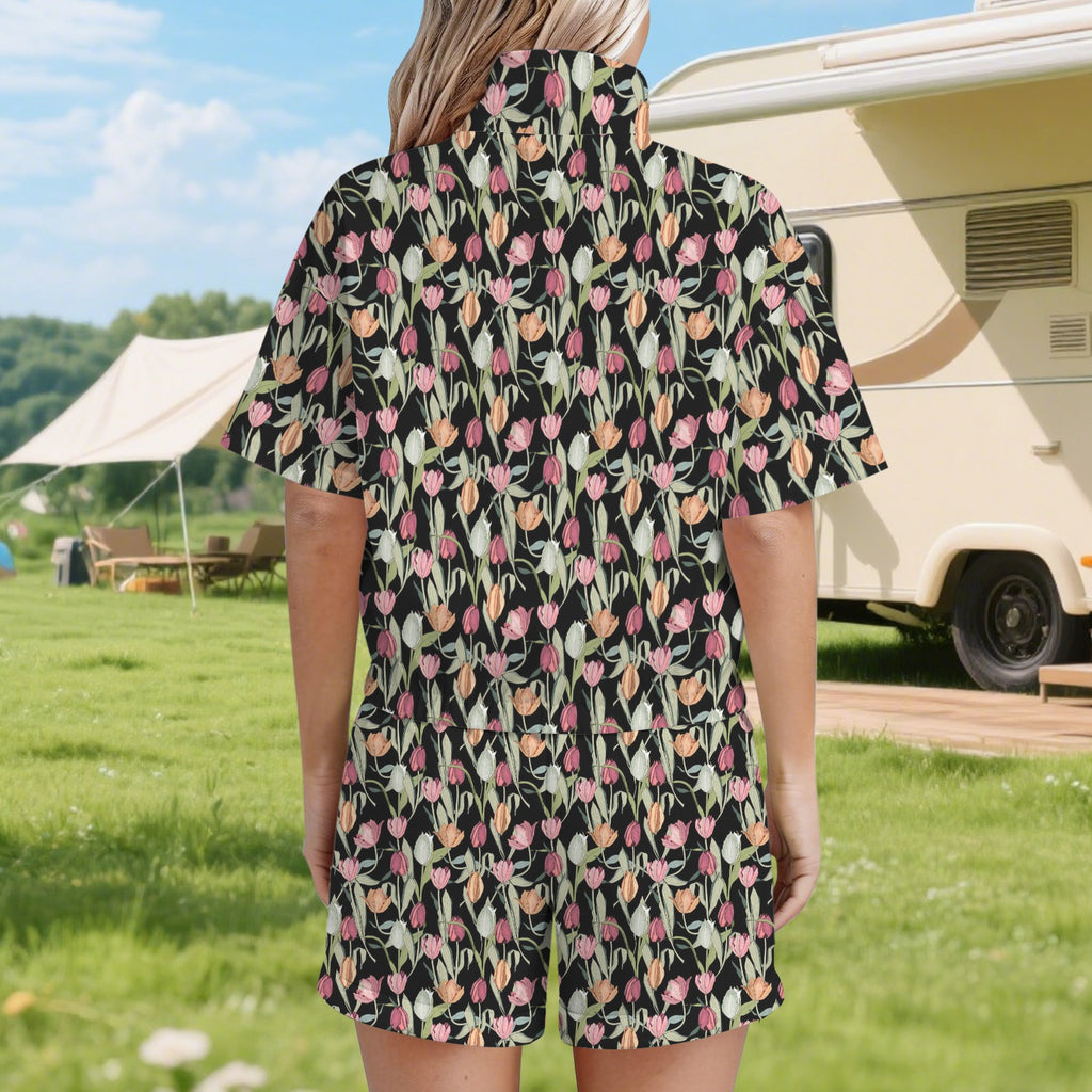Tulips Women's Windbreaker Short Set Women's Windbreaker Short Set Plants Printed Offshore