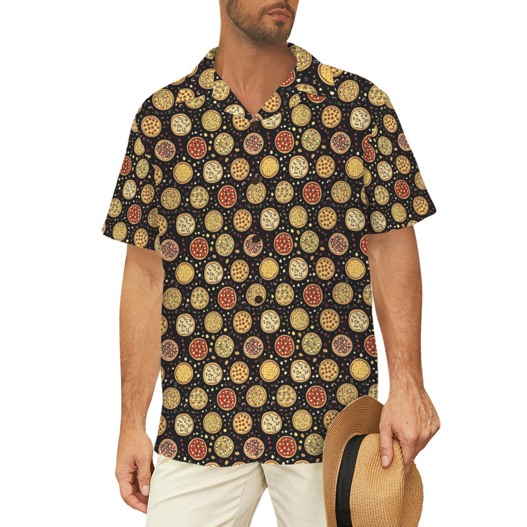 Round Pizzas On Black - Men's Short Sleeve Hawaiian Shirt