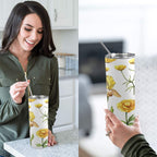 Yellow Flower Watercolour 20oz Tall Skinny Tumbler with Lid and Straw