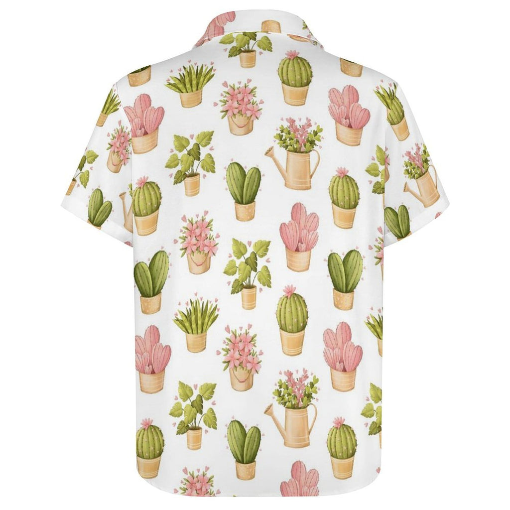 Cactus Plants And Flowers Women's Short-Sleeve Button Up Shirt Women's Short-Sleeve Button Up Shirt Plants Printed Offshore