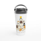 Cats Merry Christmas - White 15oz Stainless Steel Travel Mug Default Title Christmas Travel Mug Christmas Globally Fulfilled