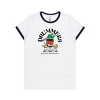 Drummers Plant The Beat - Women's Ringer Tee White Navy Womens Ringer T-shirt Music Printed In Australia