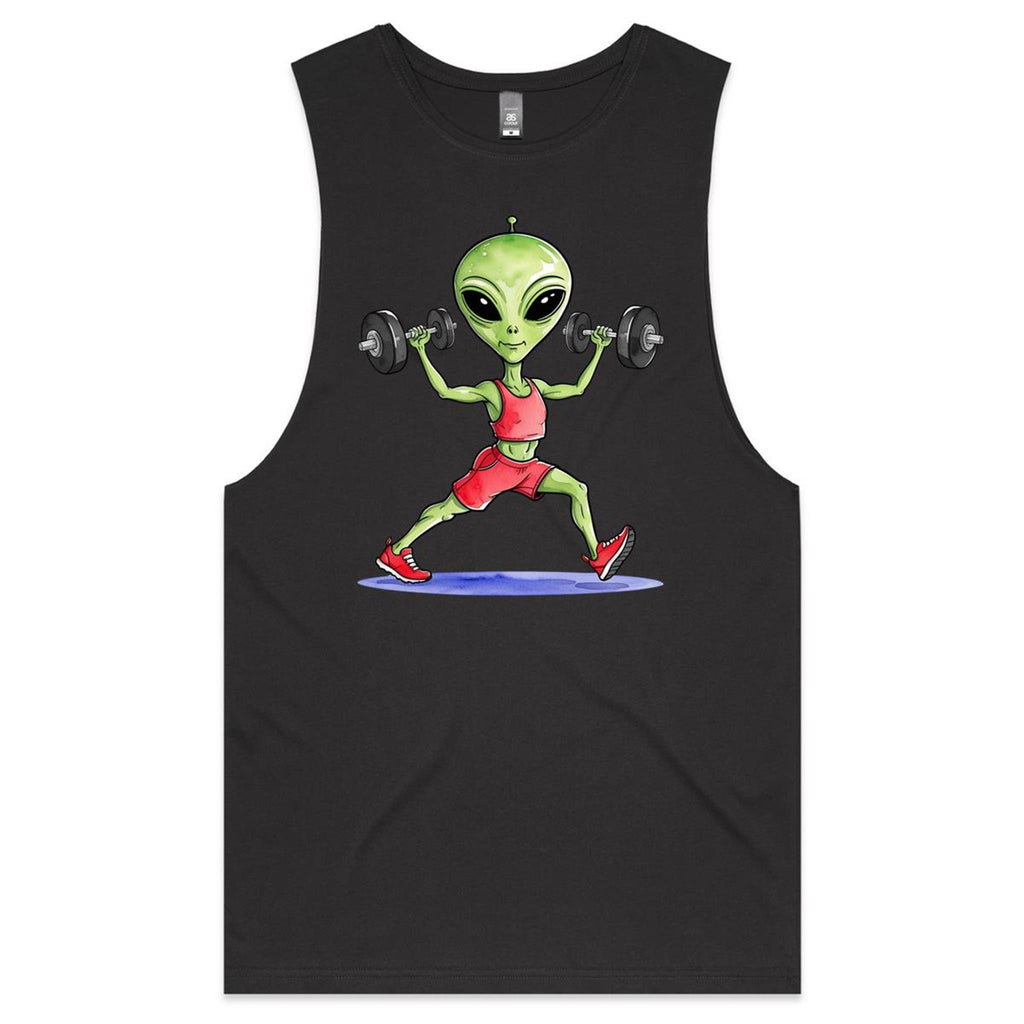 Alien Dumbells - Tank Top Tee Coal Drop Arm Tank Top Fitness Printed In Australia