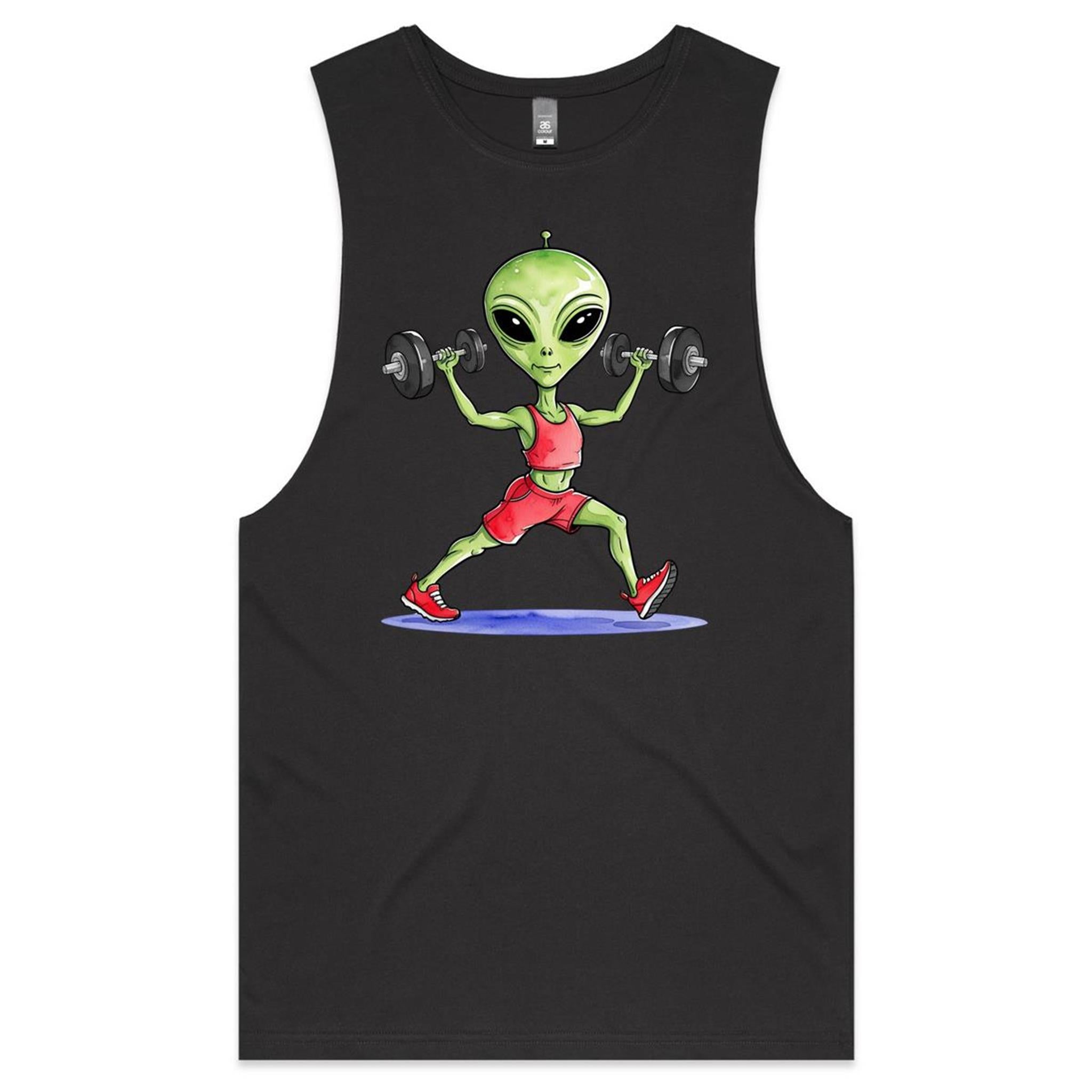 Alien Dumbells - Tank Top Tee Coal Drop Arm Tank Top Fitness Printed In Australia
