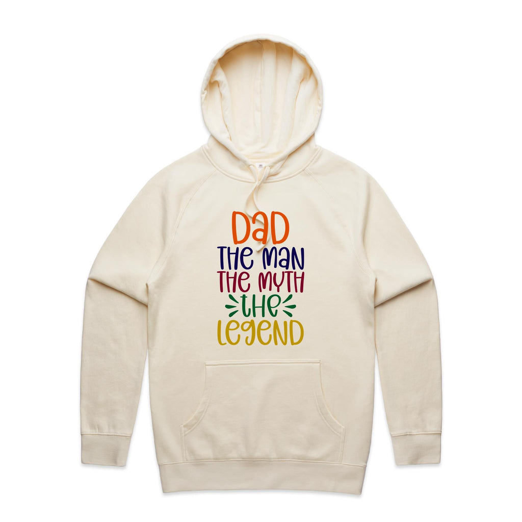 Dad, The Man, The Myth, The Legend - Mens Hoodie Ecru Mens Hoodie Dad Printed In Australia