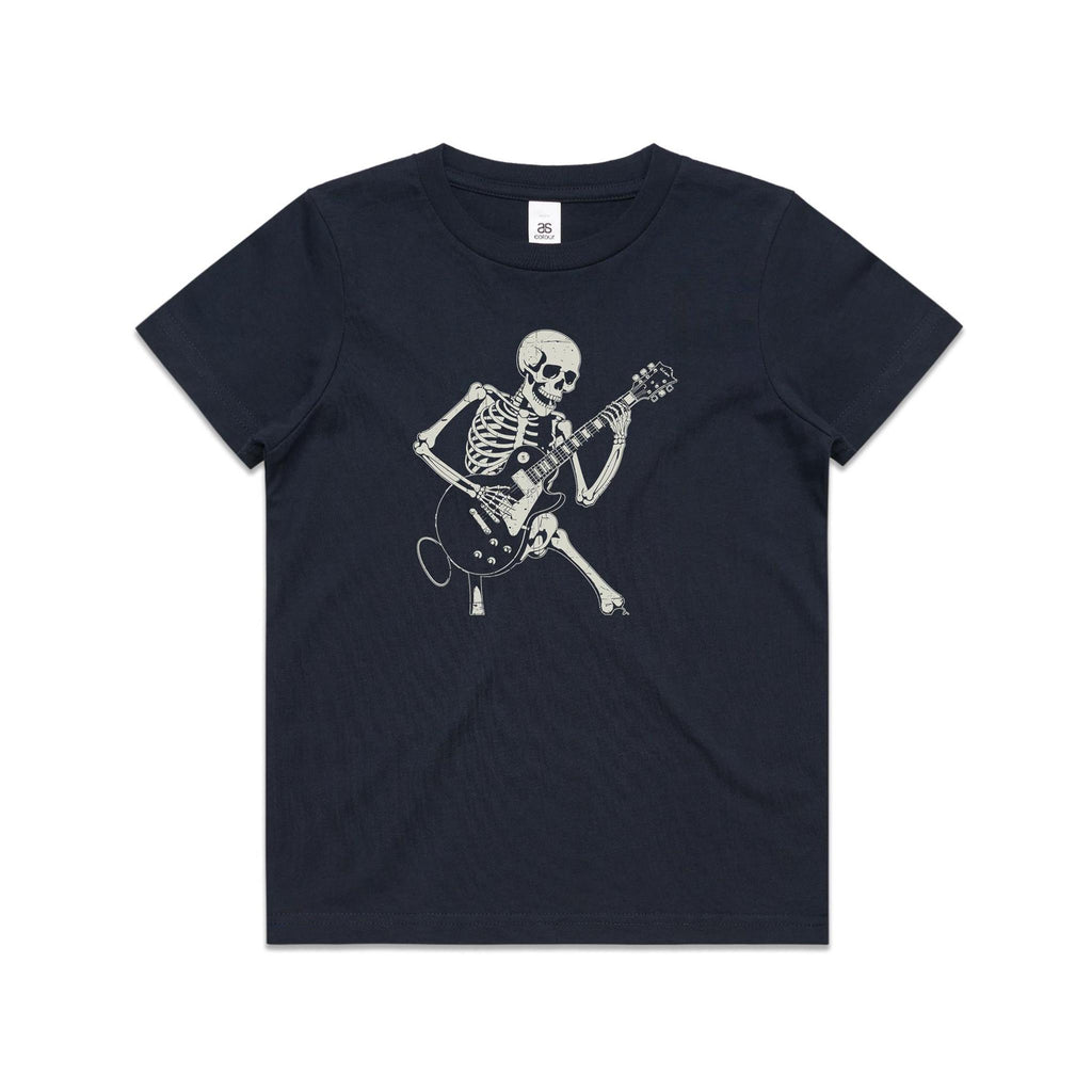 Skeleton Playing Guitar Kid's AS Colour T-shirt Navy Kids Youth T-shirt Music Printed In Australia