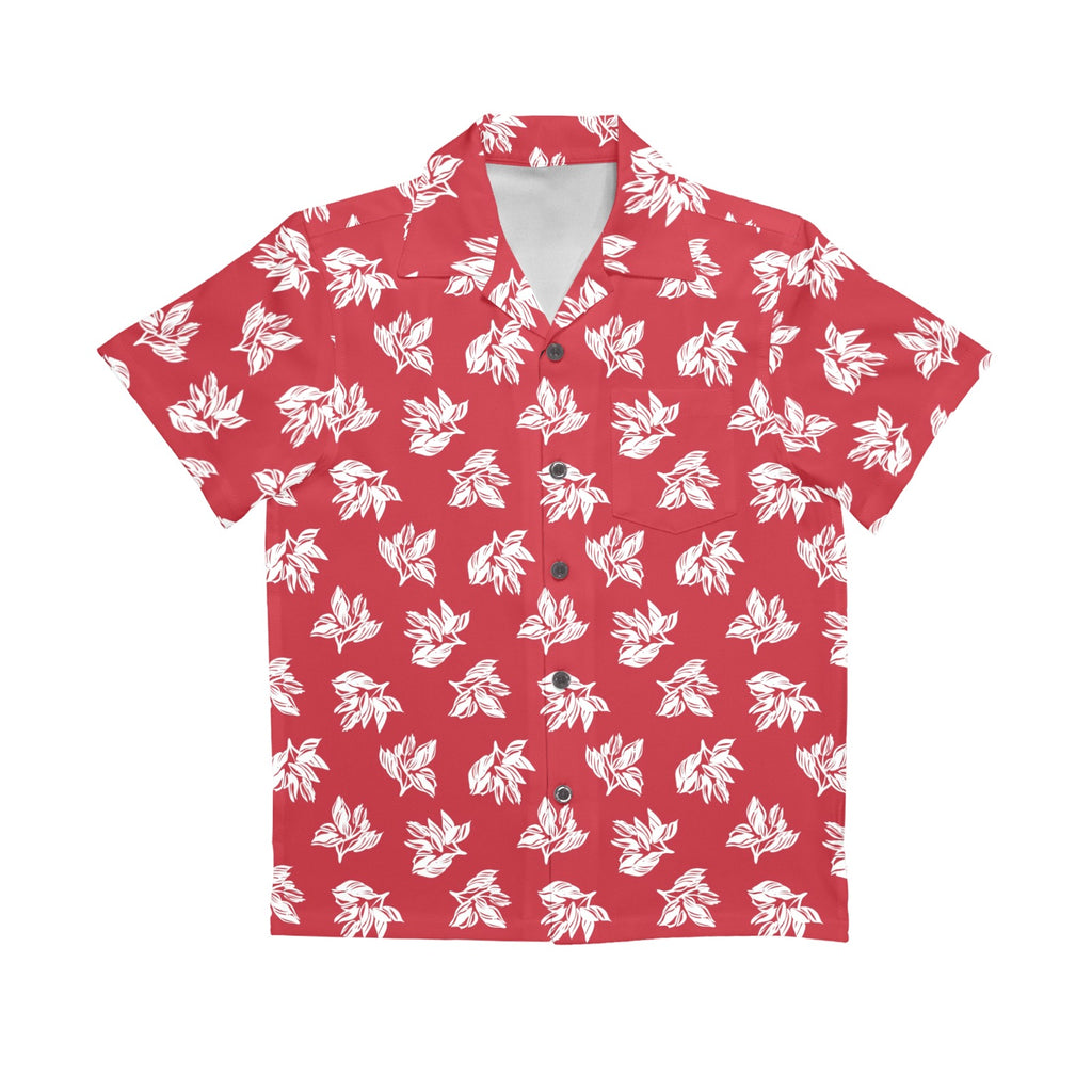 Red Retro Foliage, Hawaiian Flower Senior Kids Hawaiian Shirt Senior Kids Hawaiian Shirt 8-15 Printed Offshore Surf