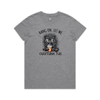 Frazzled Cat, Hang On, Let Me Overthink This Women's AS Colour T-shirt Grey Marle Womens T-shirt animal Printed In Australia
