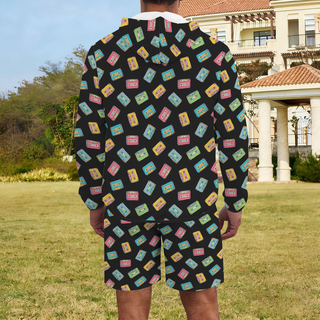 Colourful Cassettes Men's Lightweight Sun Hoodie & Shorts Set Men's Lightweight Sun Hoodie & Shorts Music Printed Offshore Retro