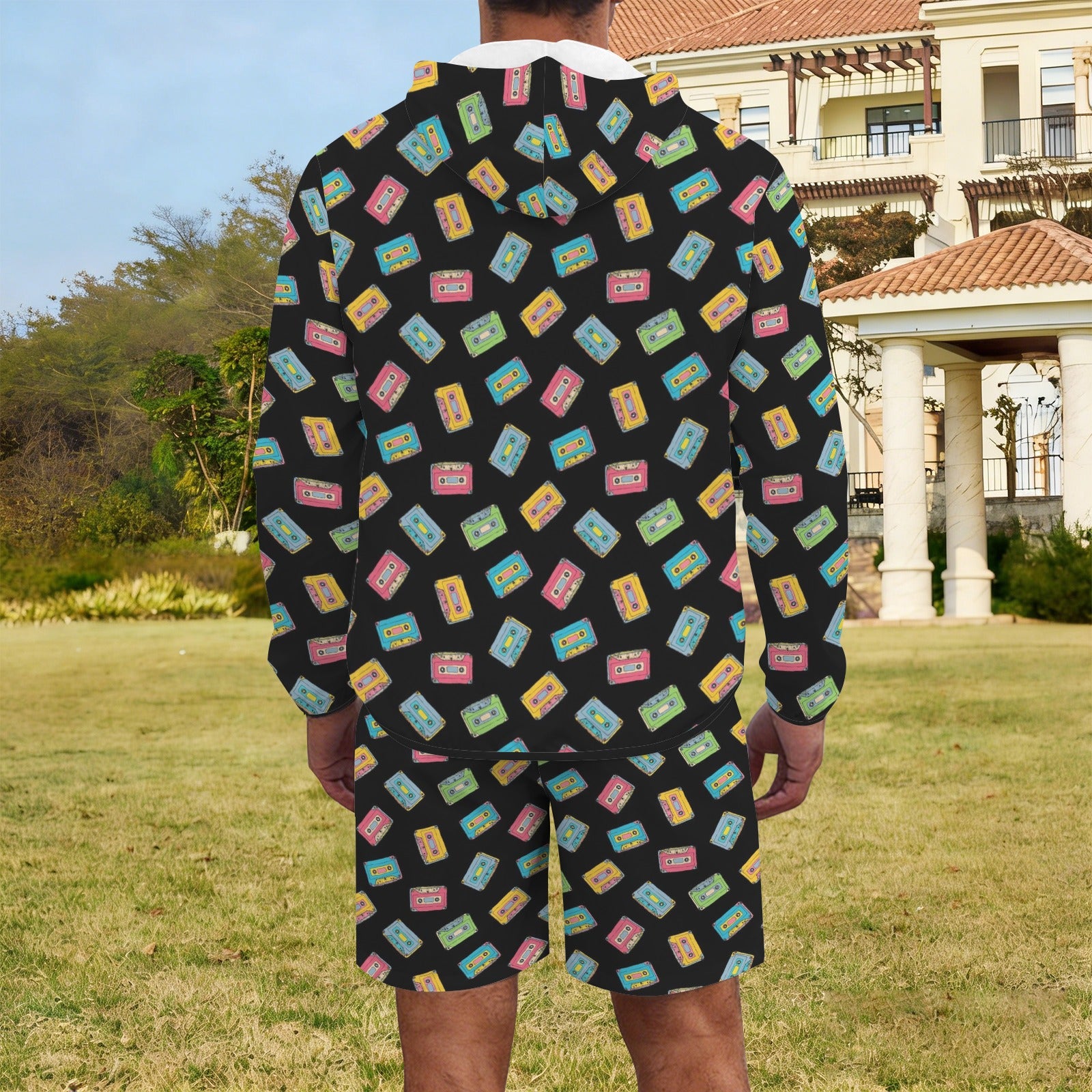 Colourful Cassettes Men's Lightweight Sun Hoodie & Shorts Set Men's Lightweight Sun Hoodie & Shorts Music Printed Offshore Retro