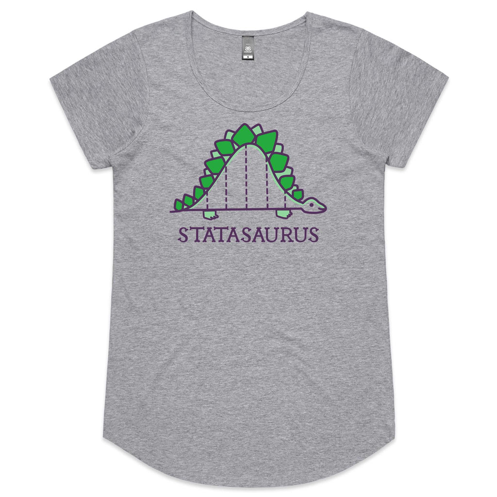 Statasaurus, Maths Dinosaur - Womens Scoop Neck T-Shirt Grey Marle Womens Scoop Neck T-shirt Maths Printed In Australia