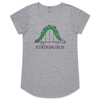 Statasaurus, Maths Dinosaur - Womens Scoop Neck T-Shirt Grey Marle Womens Scoop Neck T-shirt Maths Printed In Australia