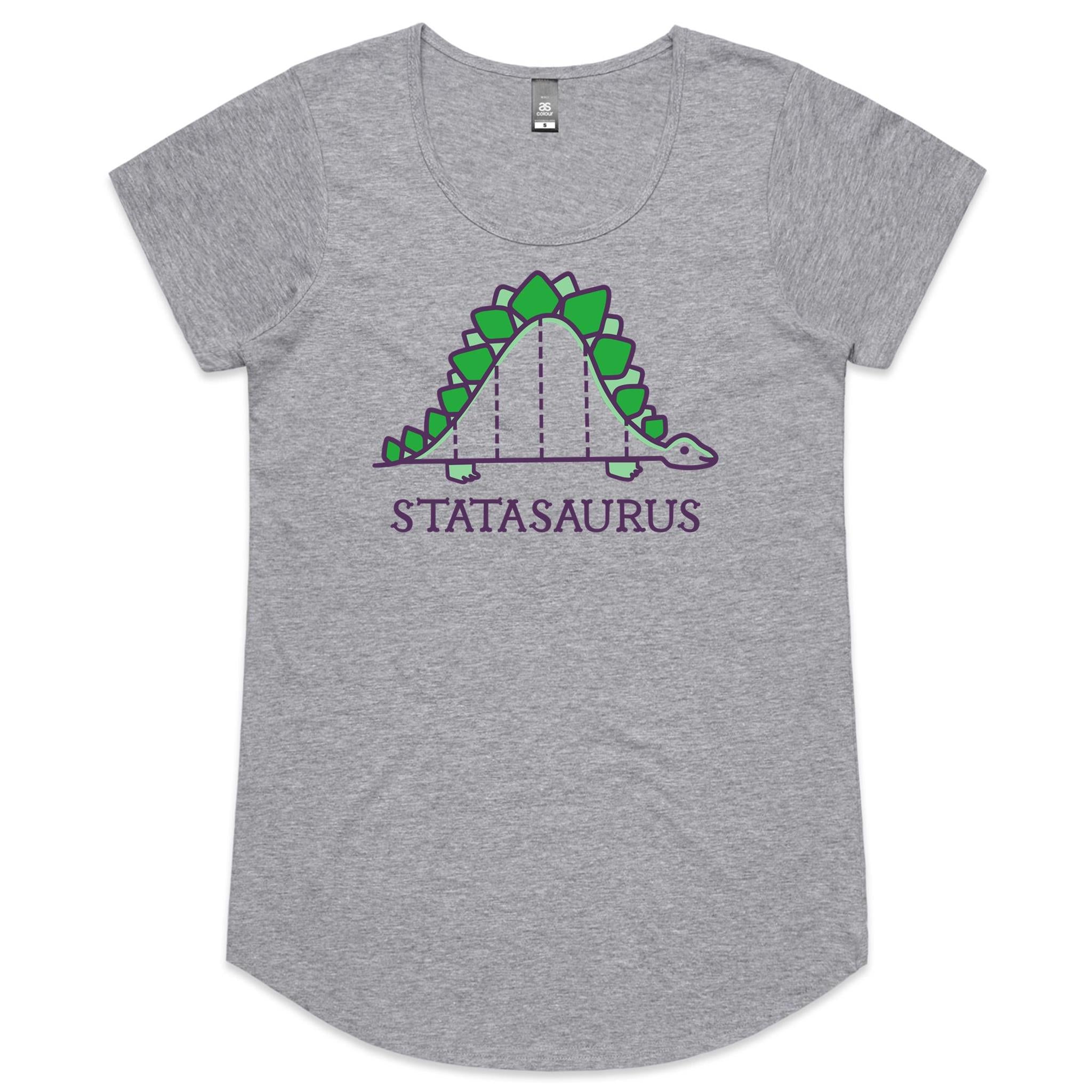 Statasaurus, Maths Dinosaur - Womens Scoop Neck T-Shirt Grey Marle Womens Scoop Neck T-shirt Maths Printed In Australia