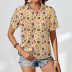 Abstract Floral Women's Collared Pocketless Short Sleeve Shirt