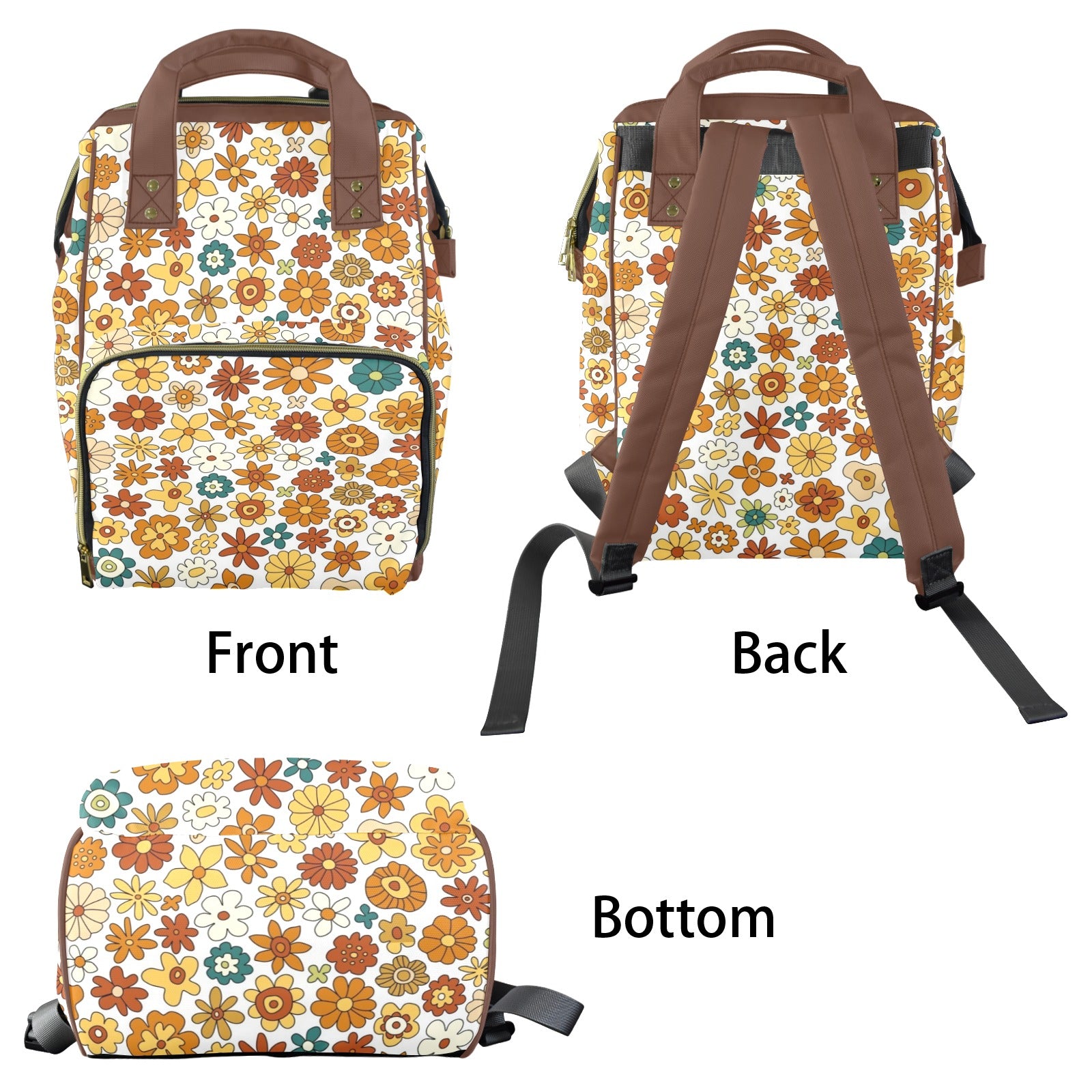 70's Style Floral Multi-Function Backpack, Nappy / Diaper Bag Multi-function Backpack, Nappy / Diaper Bag Plants Printed Offshore