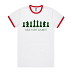 Are You Game, Chess - Staple Ringer Tee White Red Ringer T-Shirt Chess Games Printed In Australia