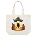 Black Cat Alien UFO Abduction Shoulder Canvas Tote Bag