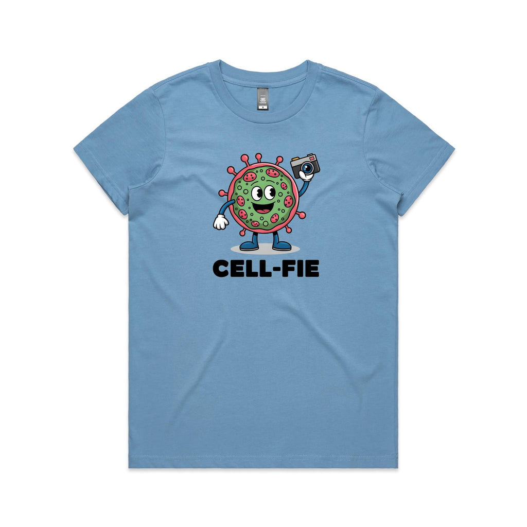 Cell-fie Cell Selfie Women's AS Colour Women's T-shirt Carolina Blue Womens T-shirt Printed In Australia Science