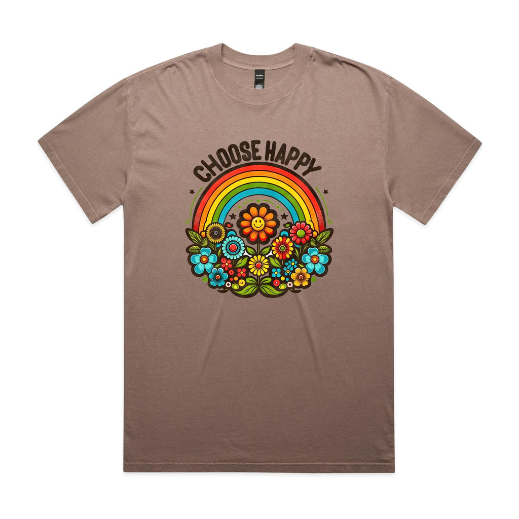 Choose Happy AS Colour Heavy Faded Tee Unisex Faded mushroom Heavy Faded T-shirt Positivity Printed In Australia