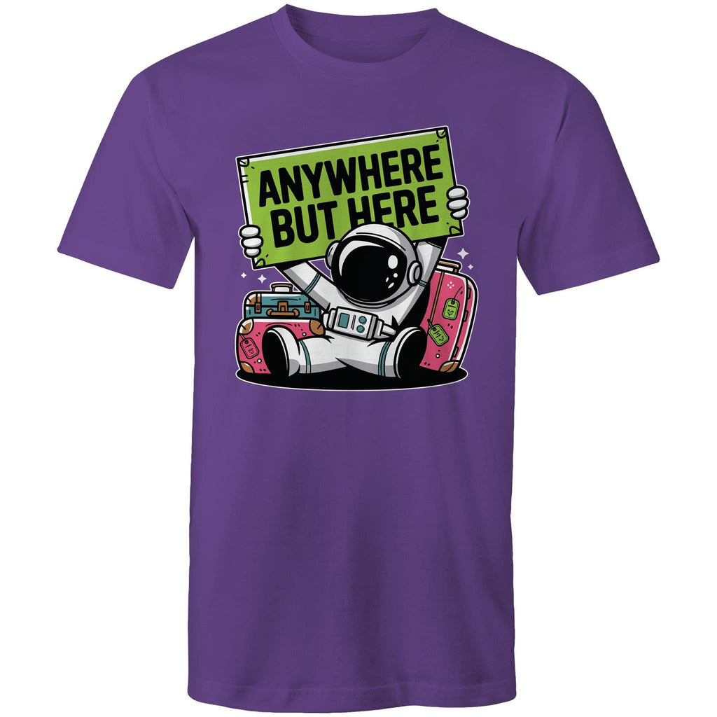 Astronaut, Anywhere But Here - Mens T-Shirt Purple Mens T-shirt Printed In Australia Space