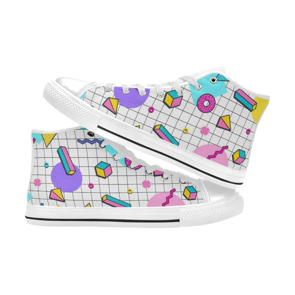 80's Grid - Men's High Top Canvas Shoes Men's Classic High Top Canvas Shoes Printed Offshore Retro