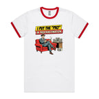 I Put The Pro In Procrastination, Retro Gentleman Men's AS Colour Ringer Tee White Red Ringer T-Shirt comic Printed In Australia