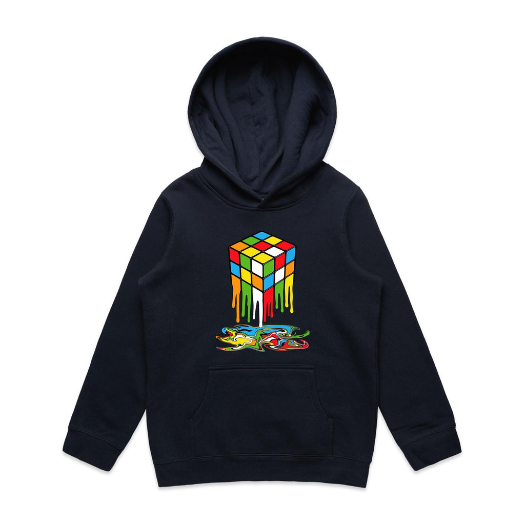 Melting Cube - Kids Hoodie Navy Kids Hoodie Printed In Australia
