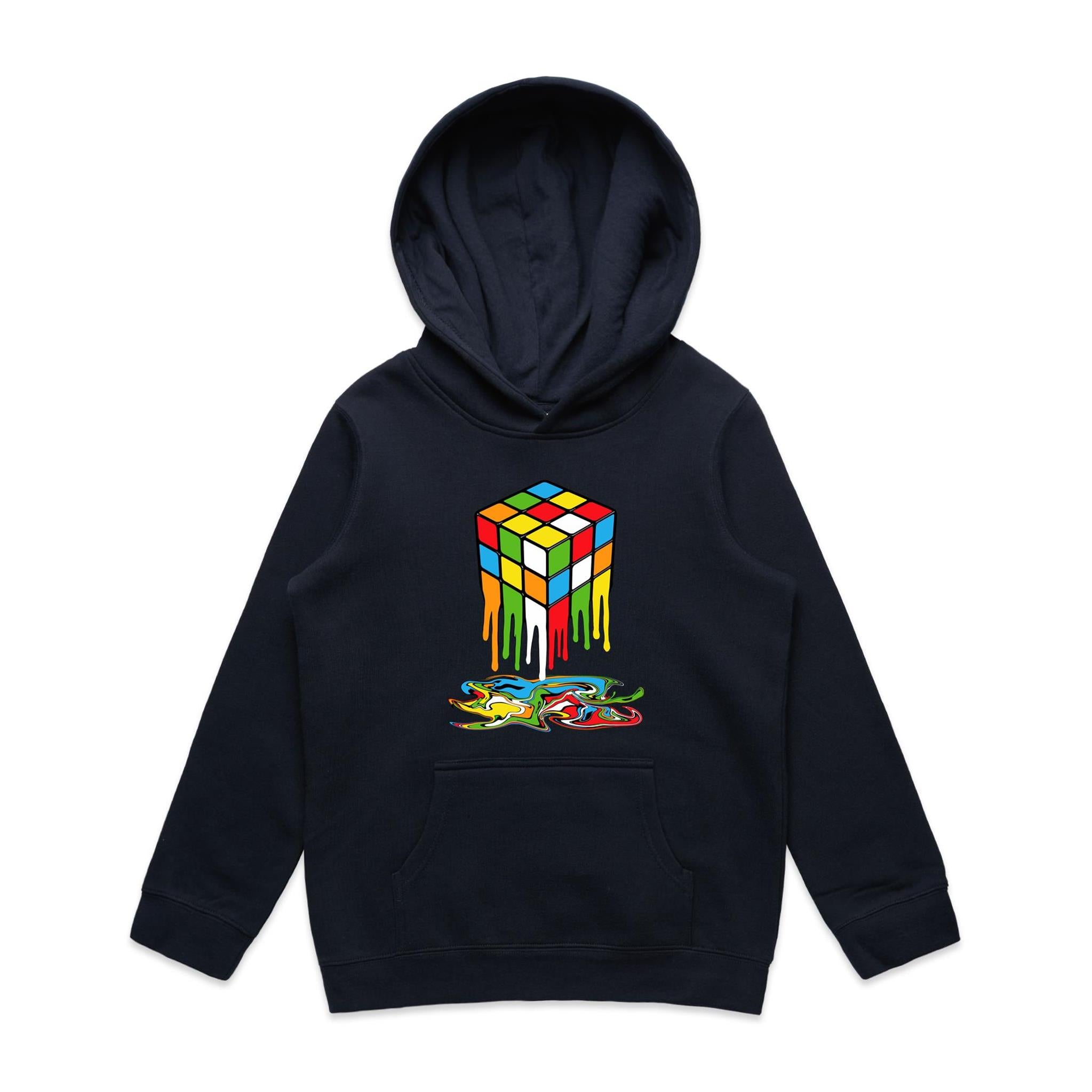 Melting Cube - Kids Hoodie Navy Kids Hoodie Printed In Australia