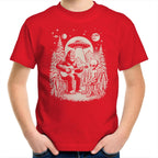 Alien And Bigfoot Playing Guitar - Kids Youth T-shirt Red Kids Youth T-shirt Music Printed In Australia Sci Fi