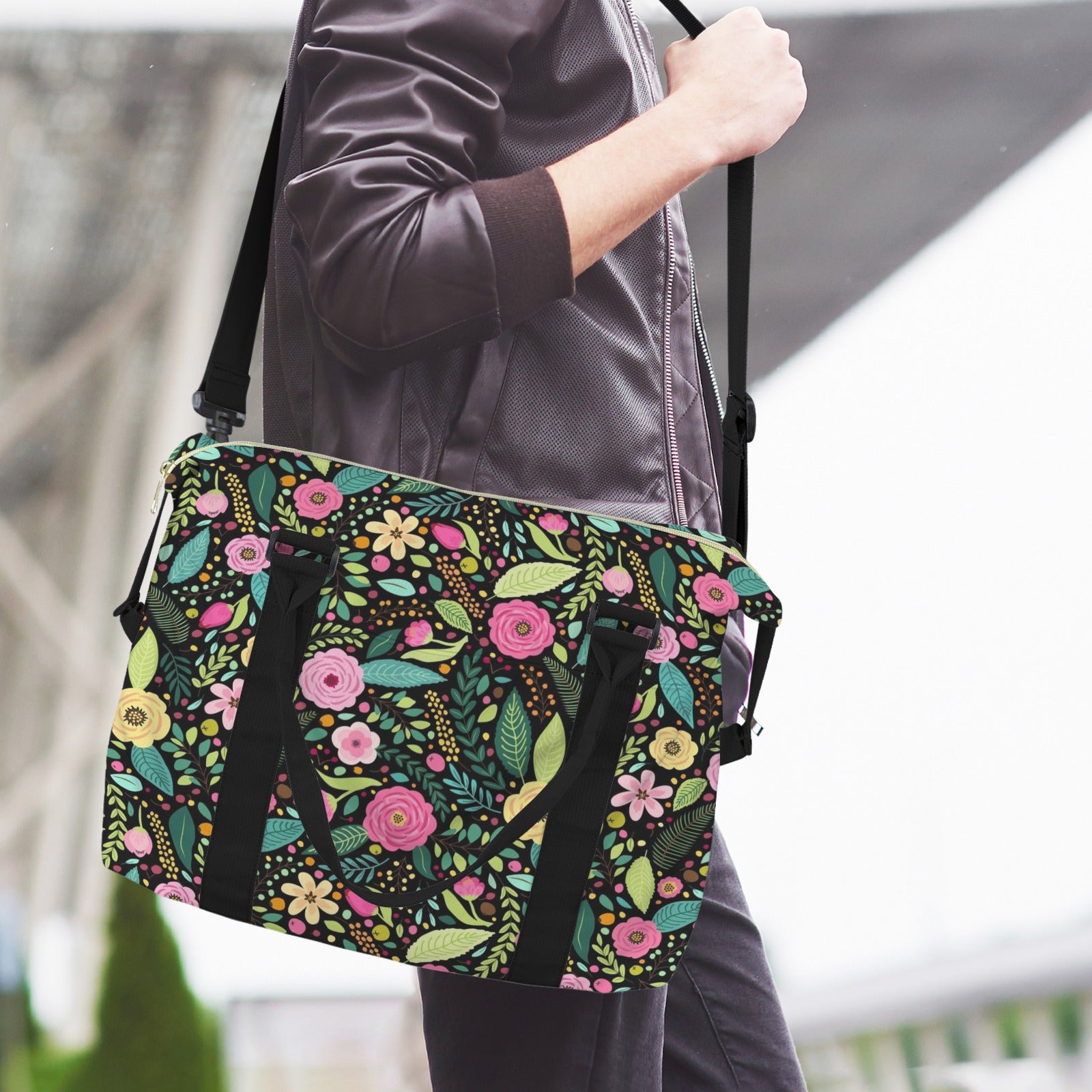 Bright Floral And Leaves Duffle Bag-Simple (Model 1715) Duffle Bag-Simple (1715)