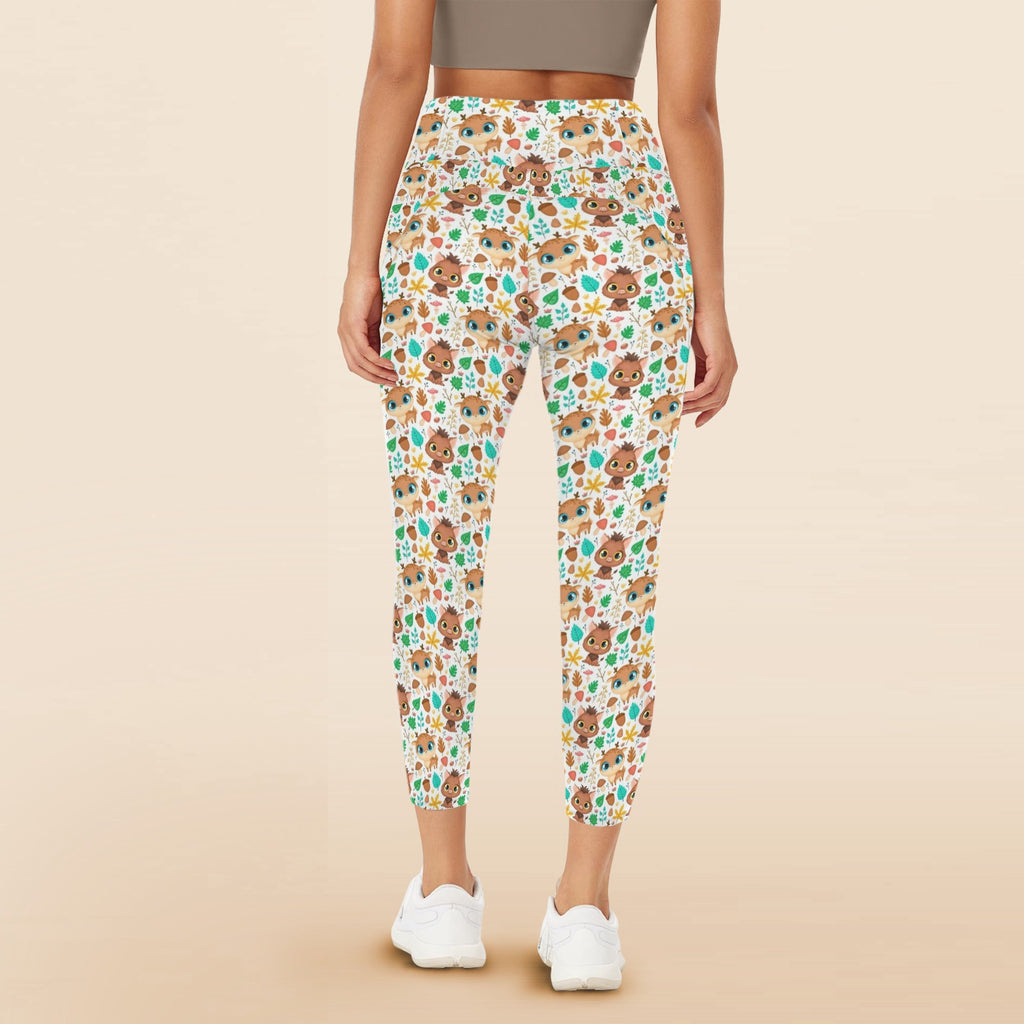 Cute Autumn Creatures - Women's High Waist Pockets Yoga Leggings