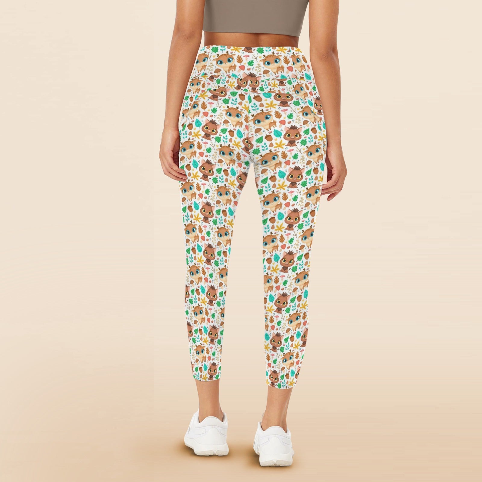 Cute Autumn Creatures - Women's High Waist Pockets Yoga Leggings