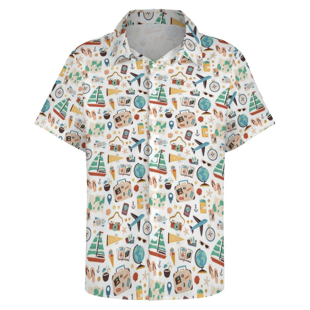Travel And Explore Women's Collared Pocketless Short Sleeve Shirt