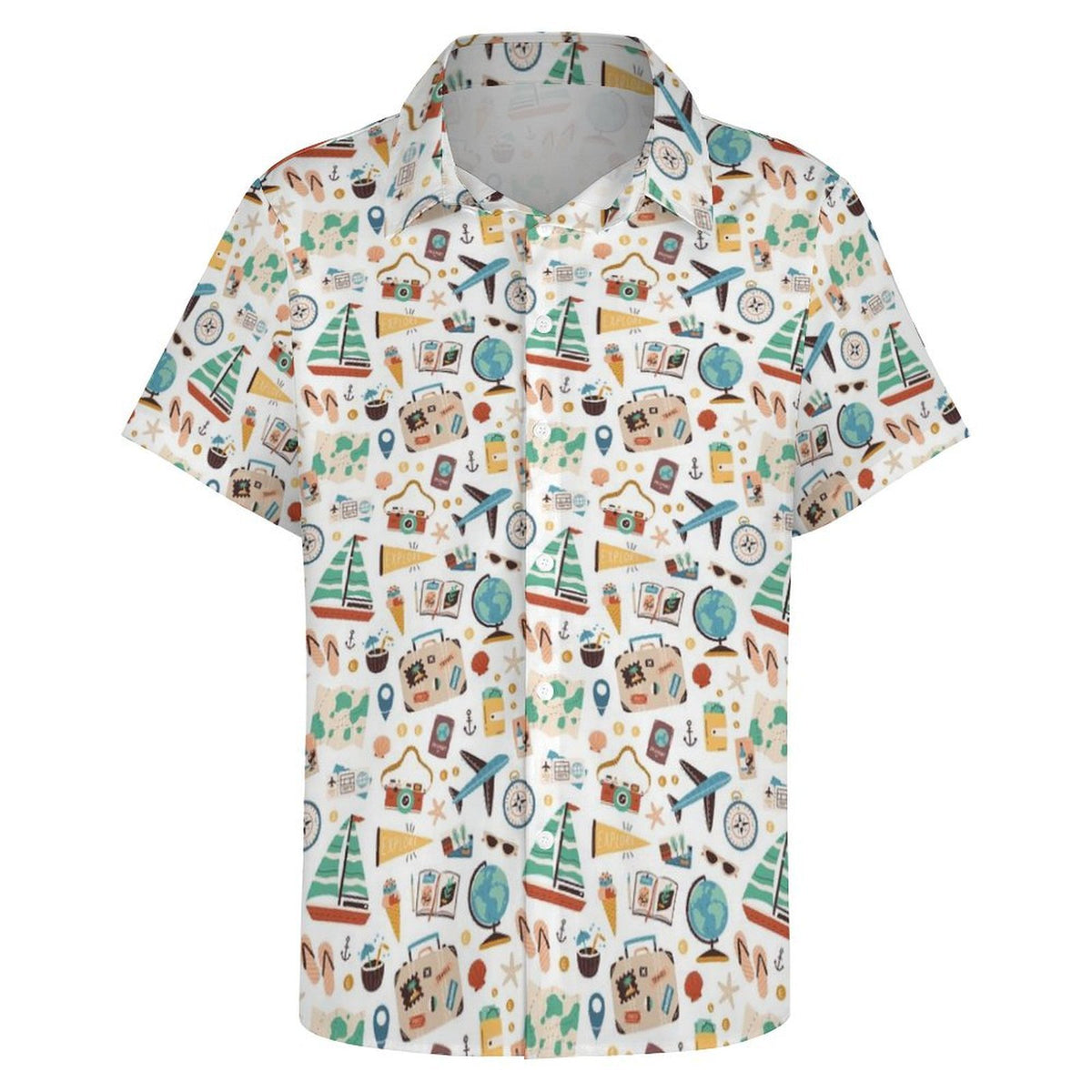 Travel And Explore Women's Collared Pocketless Short Sleeve Shirt
