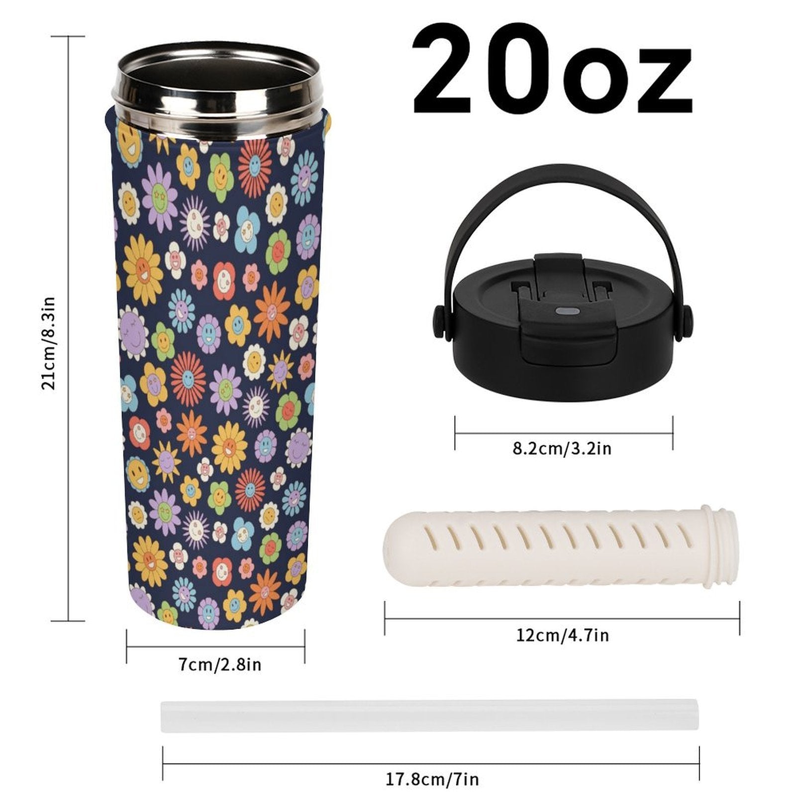Groovy Flowers 20oz Tea Tumbler with Carry Handle
