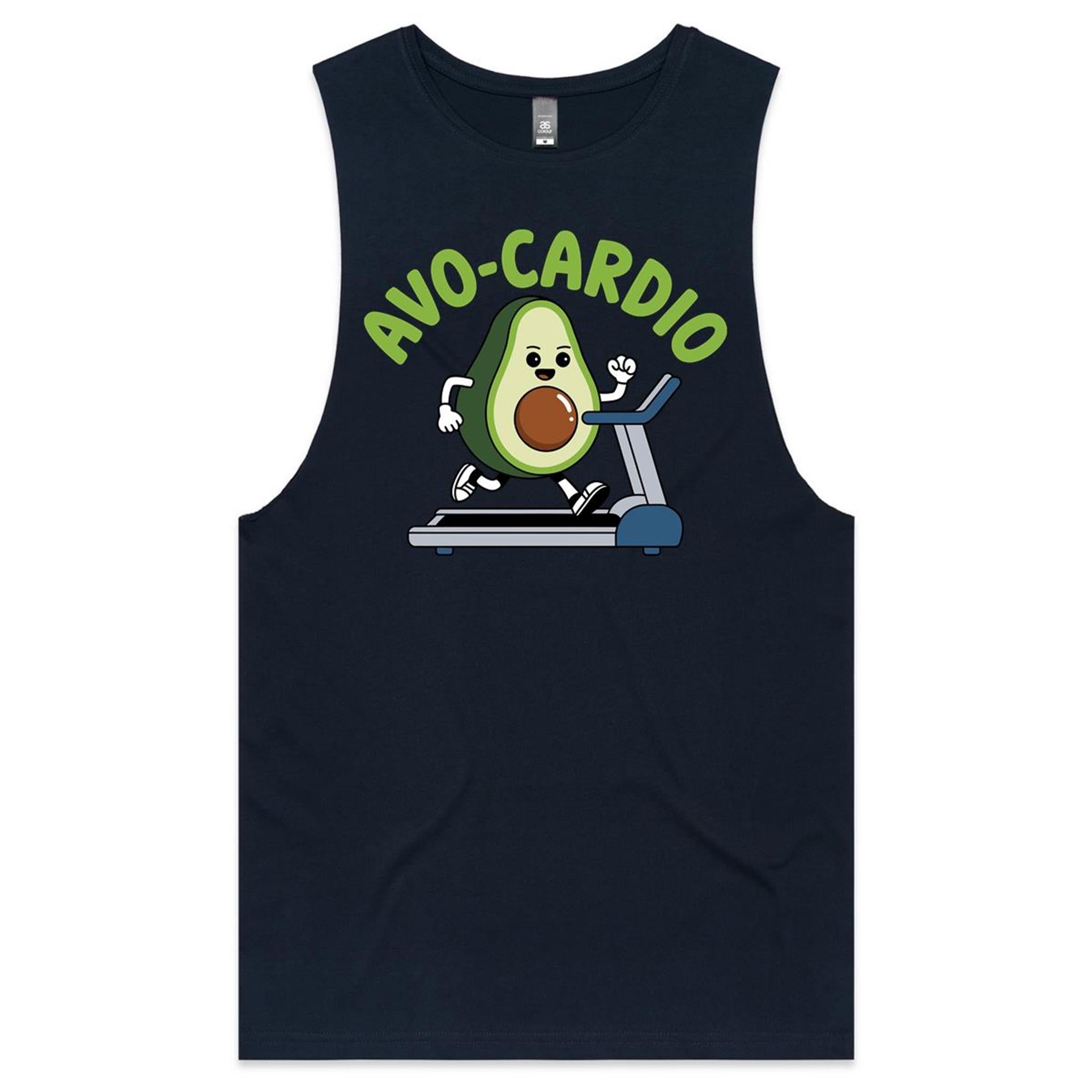 Avo-Cardio, Avocado Treadmill - Tank Top Tee Navy Drop Arm Tank Top Fitness Printed In Australia