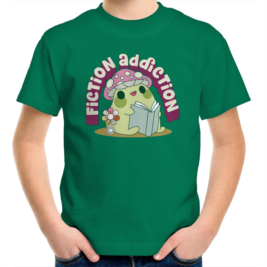 Fiction Addiction - Kids Youth T-shirt Kelly Green Kids Youth T-shirt Printed In Australia Reading