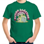 Fiction Addiction - Kids Youth T-shirt Kelly Green Kids Youth T-shirt Printed In Australia Reading